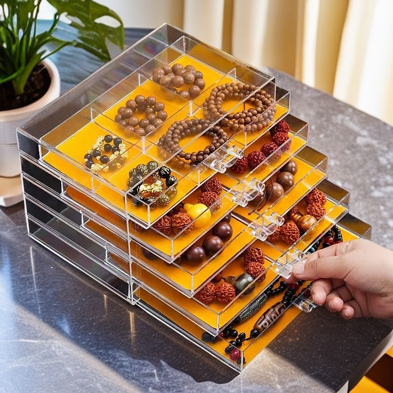 首饰盒/箱 古风文玩手串收纳盒多层桌面大容量手镯配饰玉牌收纳