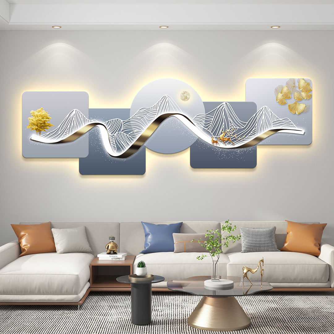 招财轻奢客厅装饰画led氛围灯画高级感大气沙发背景墙挂画寓意好
