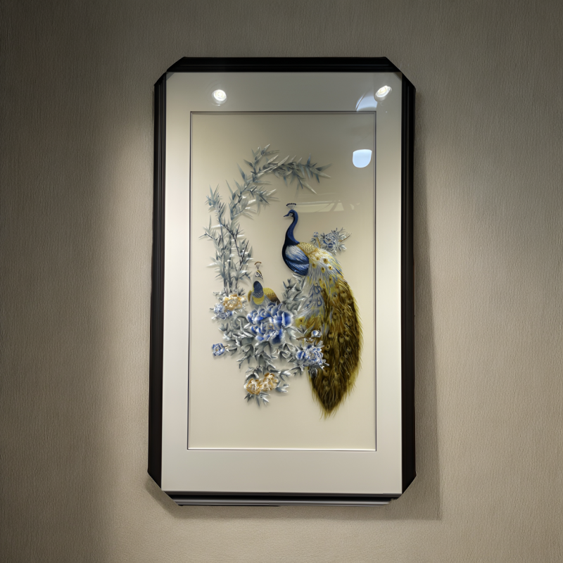 金孔雀客餐厅苏州刺绣装饰画简约高端新中式现代墙壁挂画苏绣