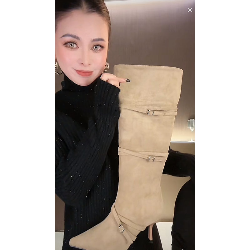 （特价）尖头绒面高跟长筒靴XZ30105