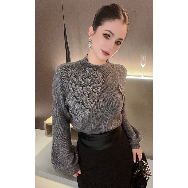 （C哥自制）圆领花朵拼接针织毛衣MY30070