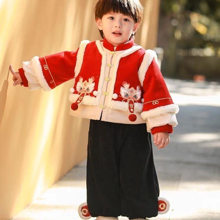 男女童唐装拜年服冬季新款男女宝宝加厚过年服套装儿童周岁礼服潮
