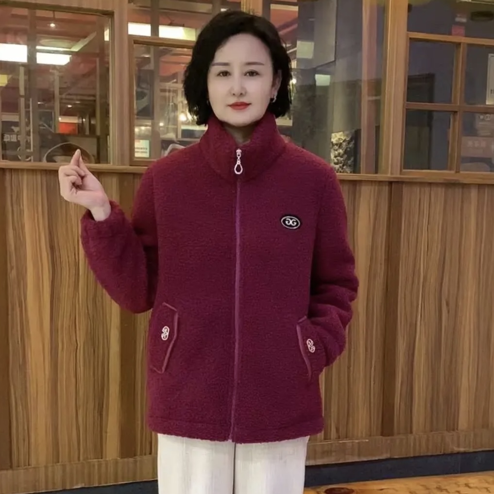 秋冬装气质中老年洋气时尚加绒加厚老年人短款大码保暖中年妈妈装