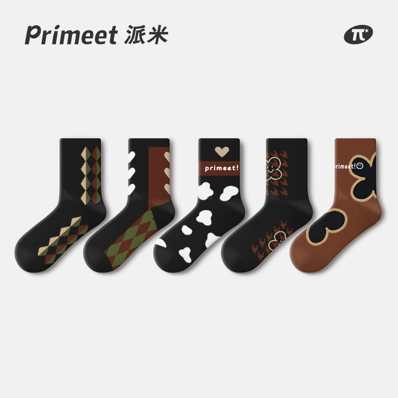 primeet/派米袜子女咖色美拉德发热中筒袜潮牌秋冬棕色小腿袜秋冬
