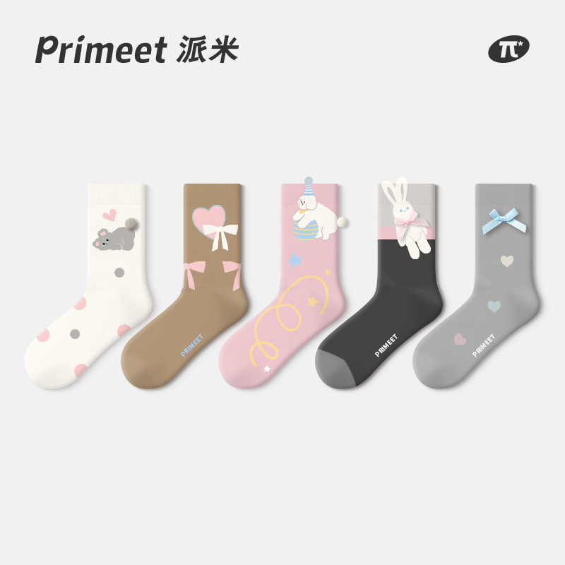 primeet/派米袜子女款可爱治愈蝴蝶结动物少女感卡通外穿棉袜