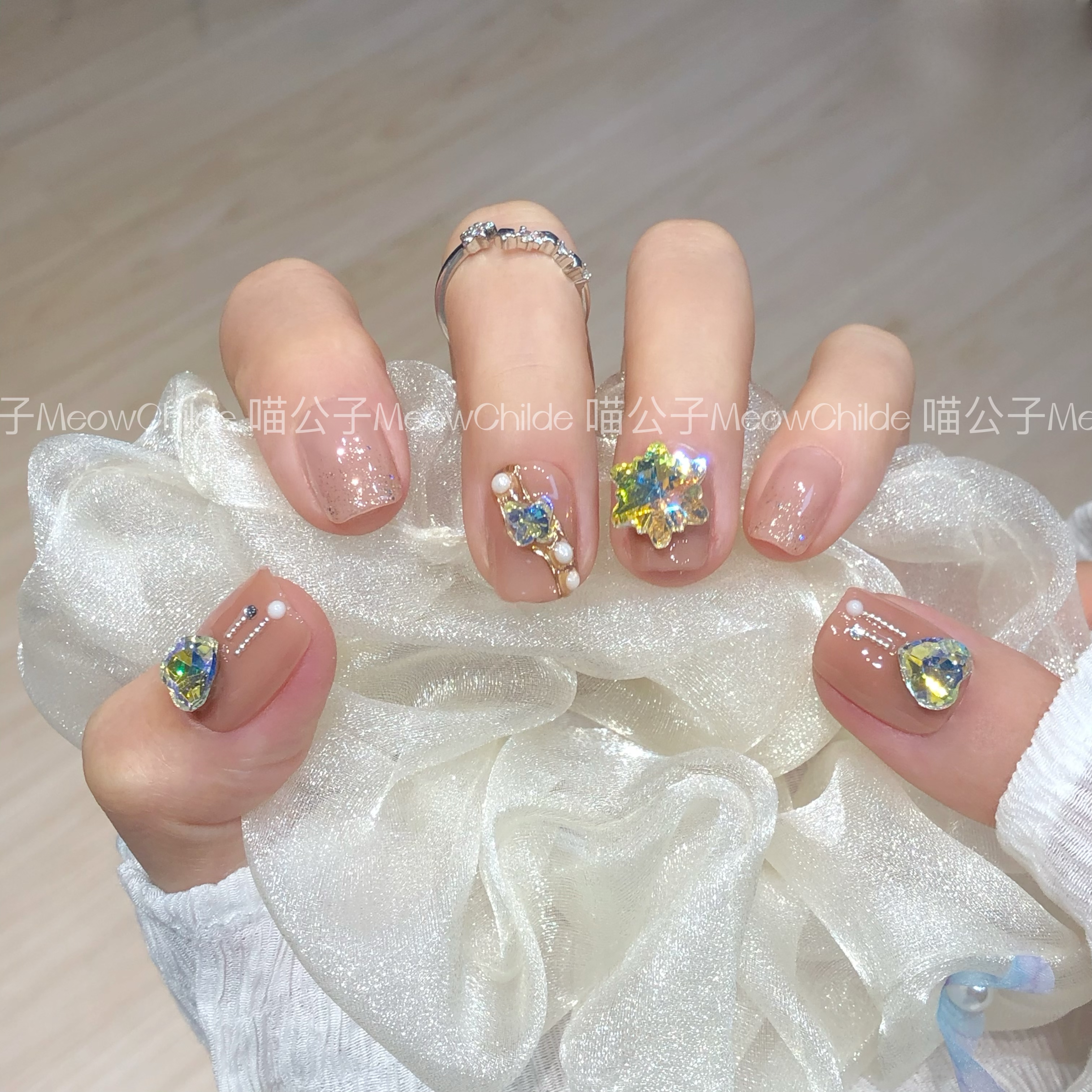 喵公子【月落星沉】纯手工穿戴甲可拆卸美甲光疗甲