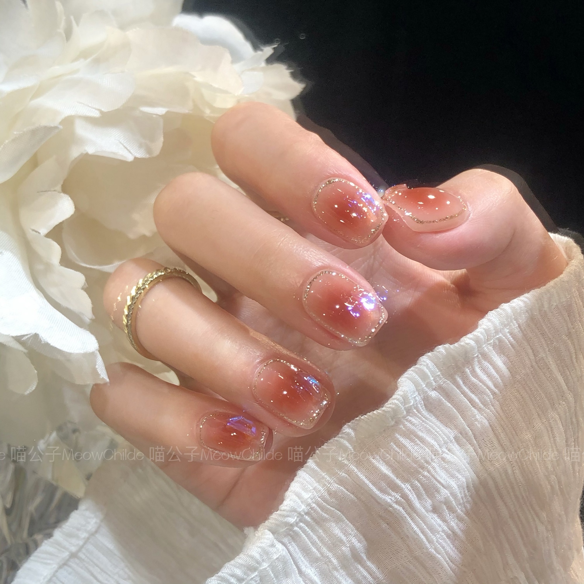 【红茶冻冻】【喵公子】纯手工穿戴甲可拆卸美甲光疗甲