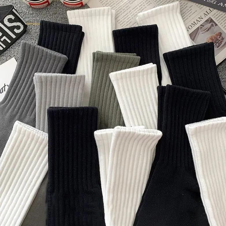 诸暨袜子男款秋季男士中筒袜黑白春秋长袜防臭吸汗透气运动潮袜女