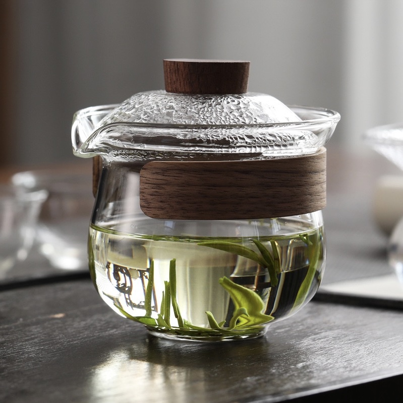 茶具耐热创意防烫卡扣耐高温玻璃盖碗泡茶壶懒人泡茶器透明手抓壶