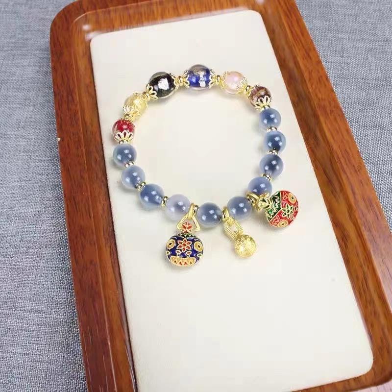 铁合金珐琅手链 多宝金箔六彩 香灰琉璃手串半糖吞金兽饰品彩色单