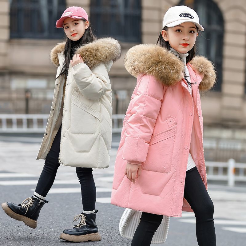 巴拉拉吧反季儿童羽绒服冬季新款女童中长款羽绒服中大童女孩洋气