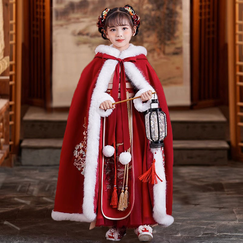 巴拉拉吧女童汉服冬款拜年服女宝中国风2023新款古装过年冬季儿童