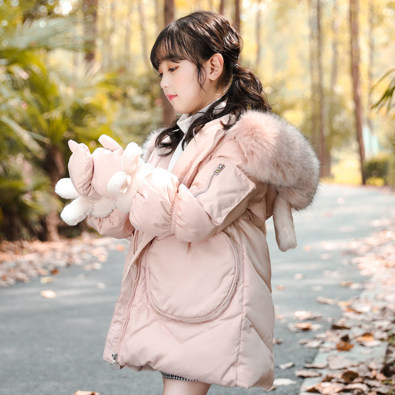 巴拉拉吧女童棉衣2023新款洋气冬季韩版棉服公主宝宝中大儿童长款