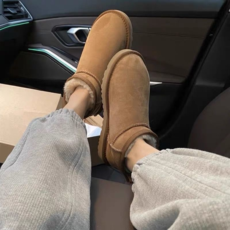 【现货+运费险】真皮雪地靴女加绒保暖24冬季新款外穿一脚蹬短筒靴