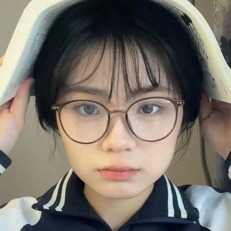 方圆脸超轻冷茶色眼镜女可配近视防蓝光素颜眼镜框潮防蓝光平光镜