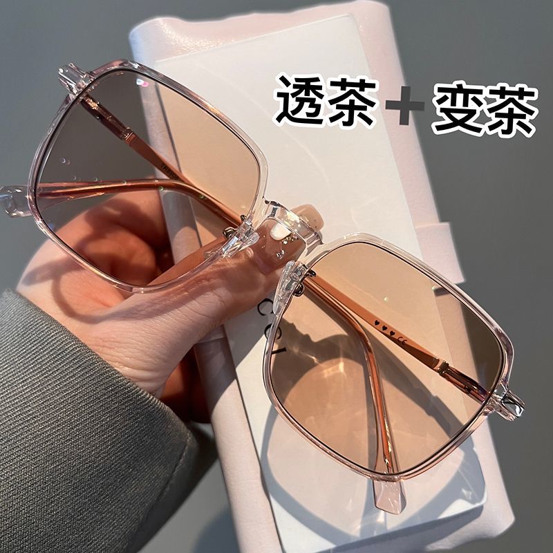 冷茶色变色近视眼镜女超轻出街夏日透明大框显瘦素颜平光镜架潮