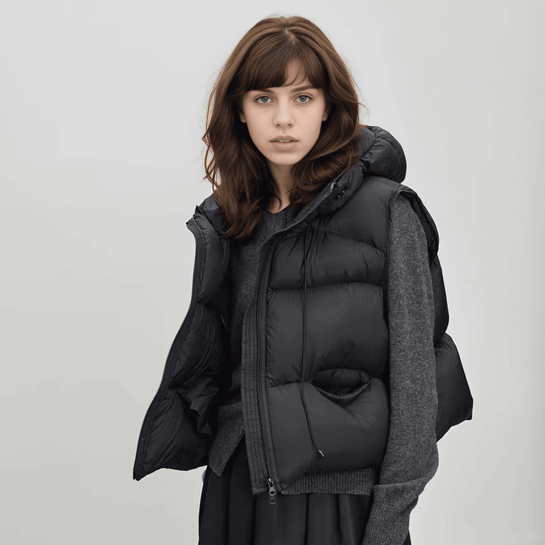 RO鹅绒羽绒服蓬松连帽泡芙马甲女冬短款保暖轻柔时尚休闲百搭外穿