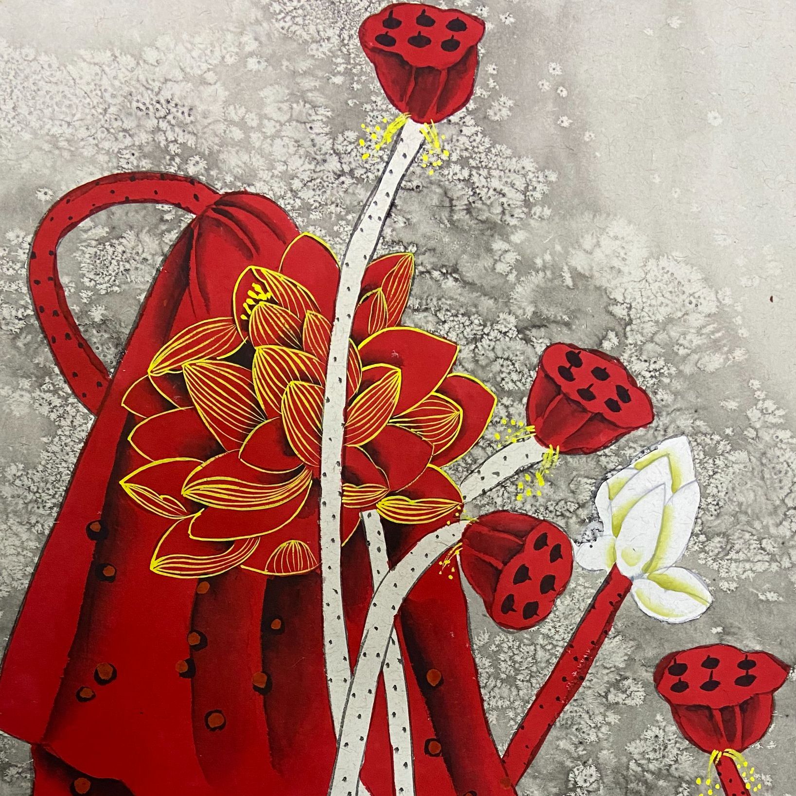 郭春雷泼彩国画作品《鸿运连年》，四尺八个平尺送四尺熊猫