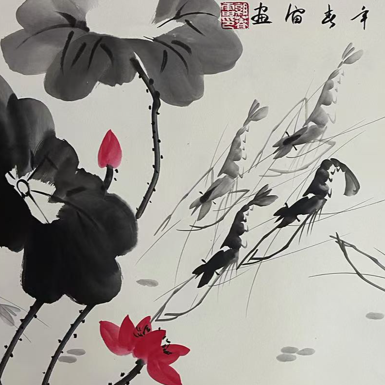 郭春雷国画作品《九龙图》，三尺宣纸100*50cm