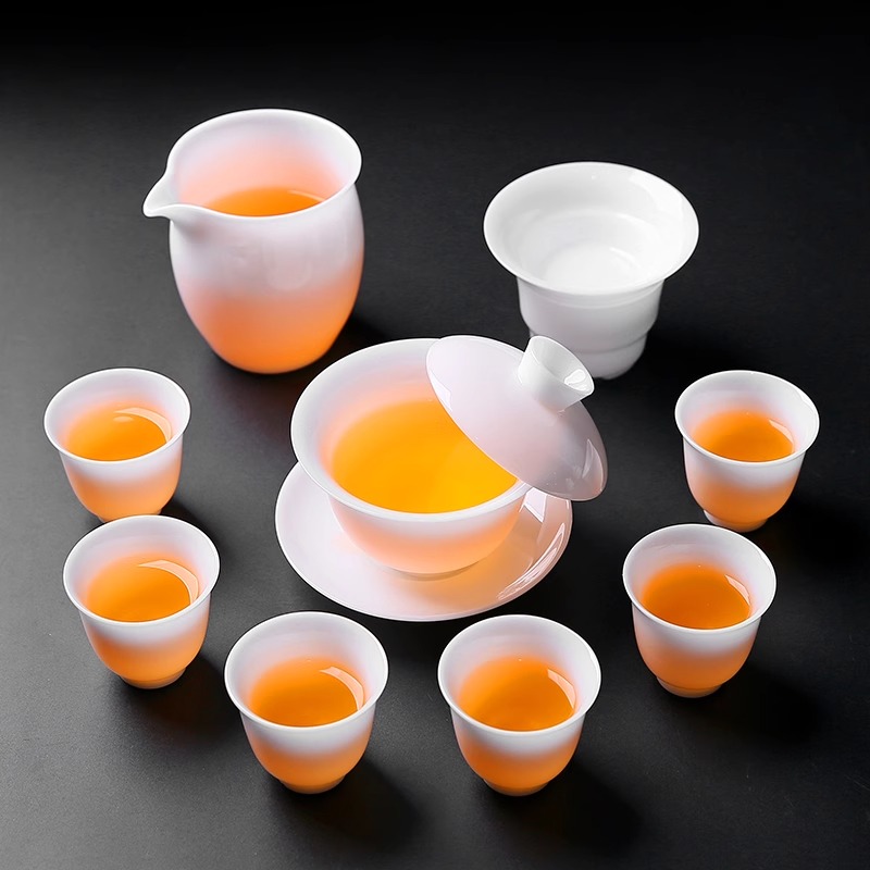 羊脂玉功夫茶具套装三才茶杯盖碗茶壶家用轻奢办公室白瓷礼盒茶壶
