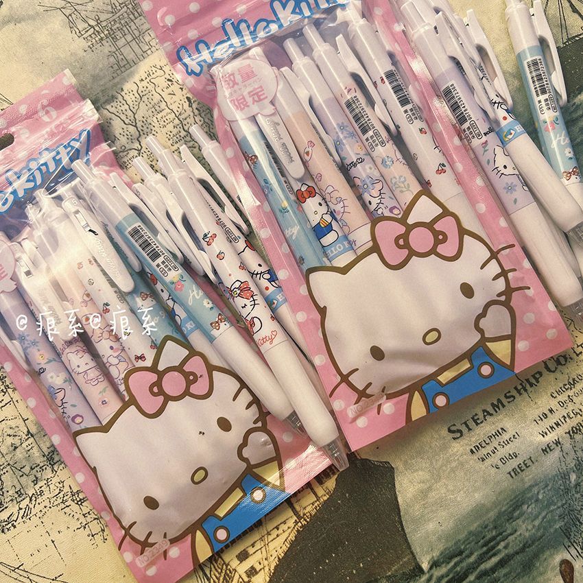 凯蒂猫现定按动中性笔ins高颜值可爱风子弹头0.5卡通刷题中性黑笔