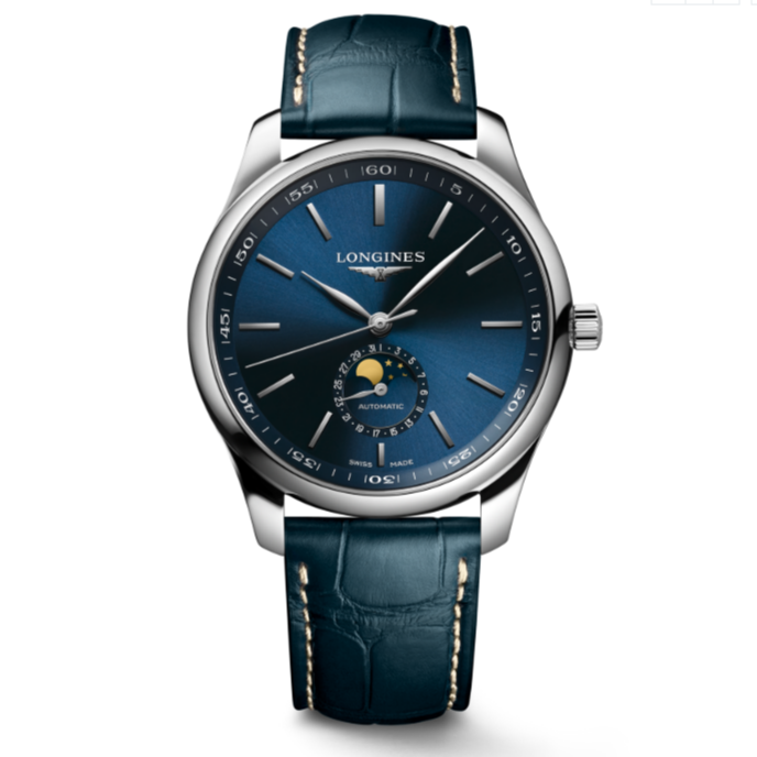 99新 Longines/浪琴 L2.919.4.92.0/条丁刻度蓝919四针月相42表径