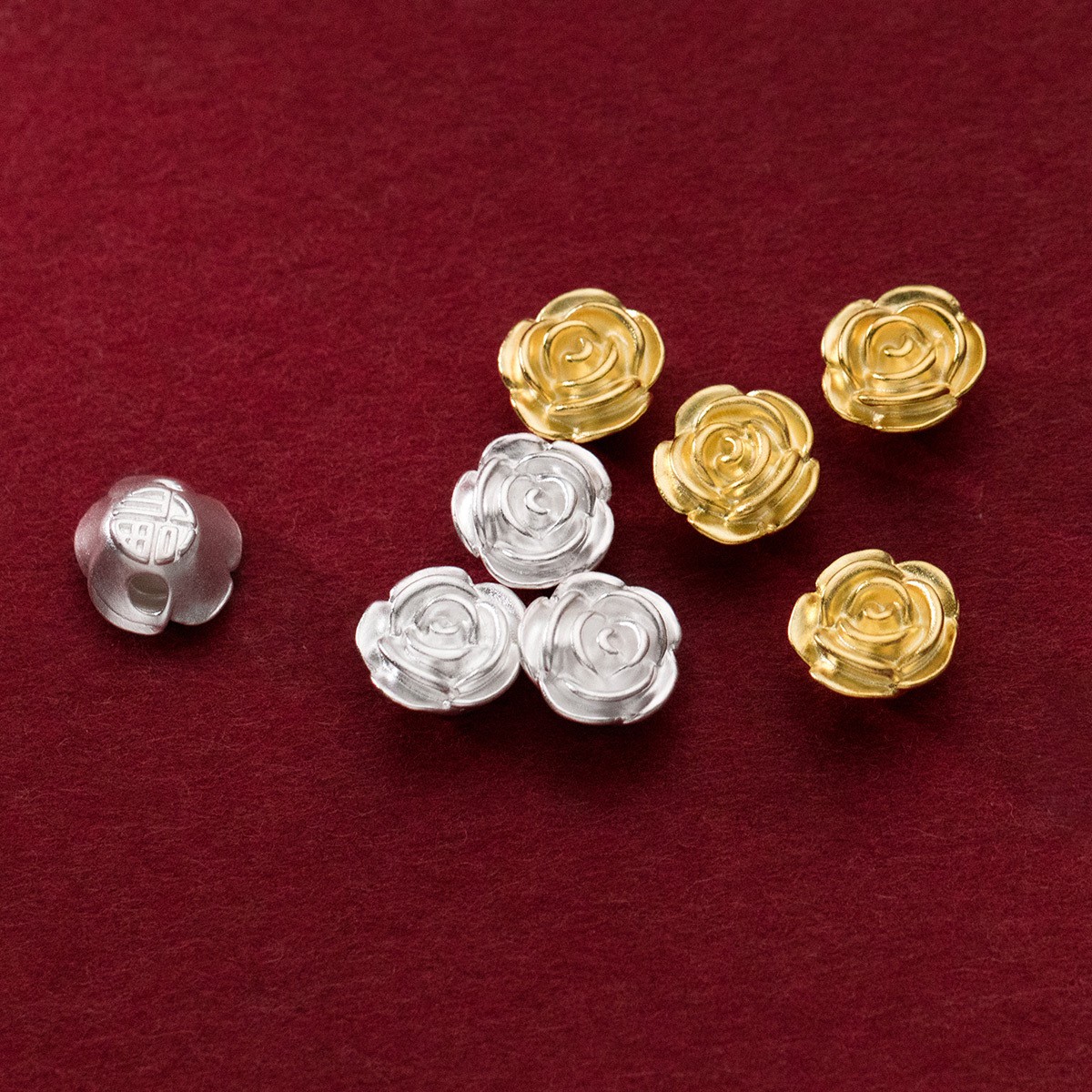 足银银制品 【满19包邮】0751-玫瑰花隔珠手工diy编绳材料