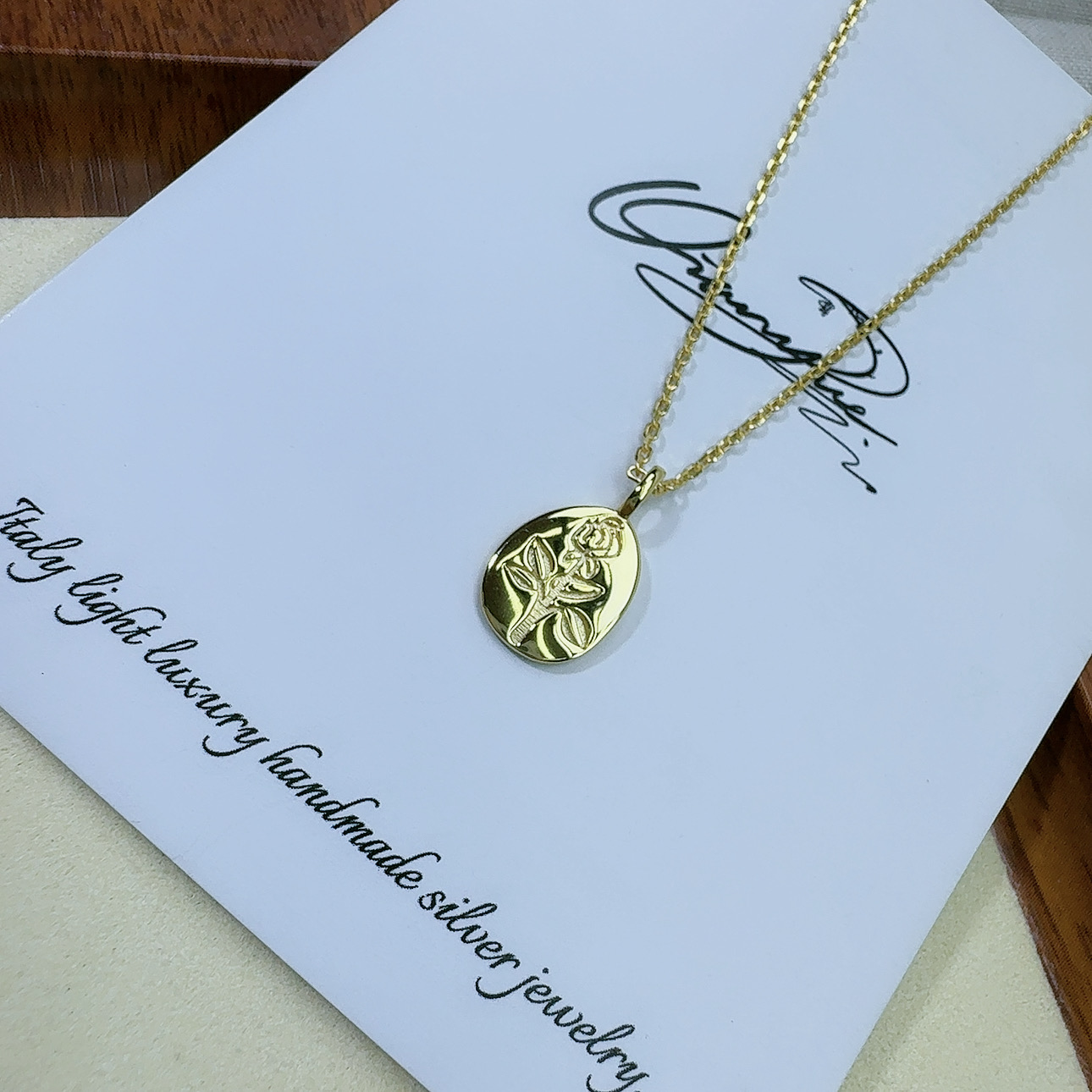 坠链均925银 轻奢亮面一朵小玫瑰花朵项链简约精致通体锁骨链