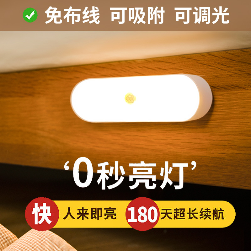 家用过道楼梯人体感应小夜灯声控智能楼道光控长条床头衣柜充电
