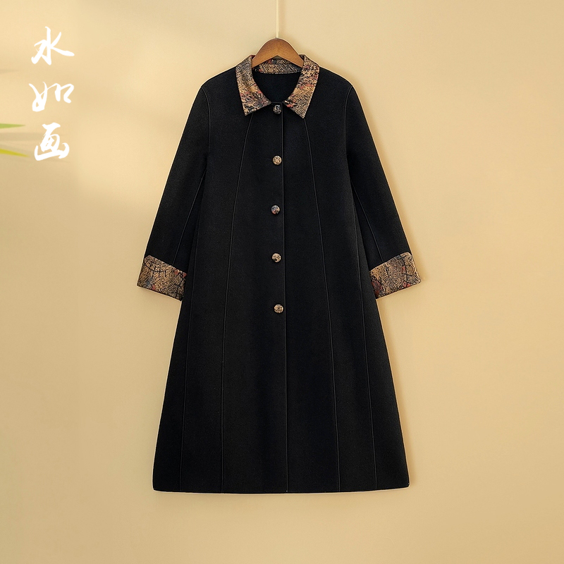 【晚秋】2024新款秋冬双面呢大衣宽松中长款新中式毛呢上衣外套女款