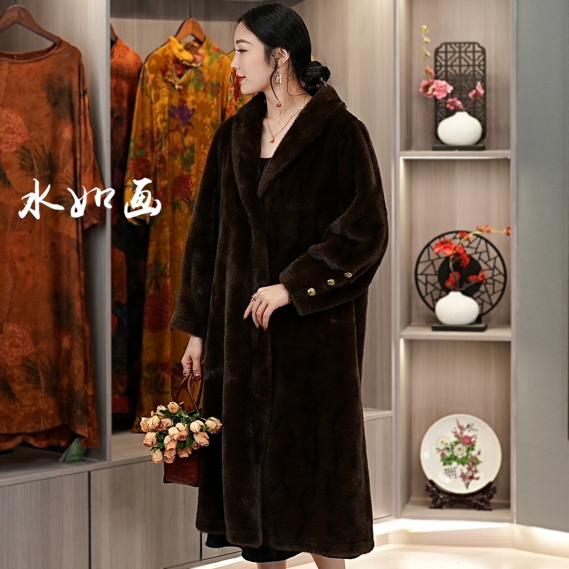 【玉真】秋冬2023新款加厚皮毛一体银龙貂毛毛外套中长款宽松上衣女