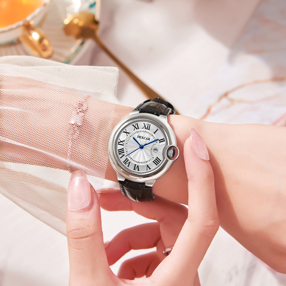 气球系列 女士全自动机械腕表气质皮带款双按蝴蝶表扣+日历（小红）