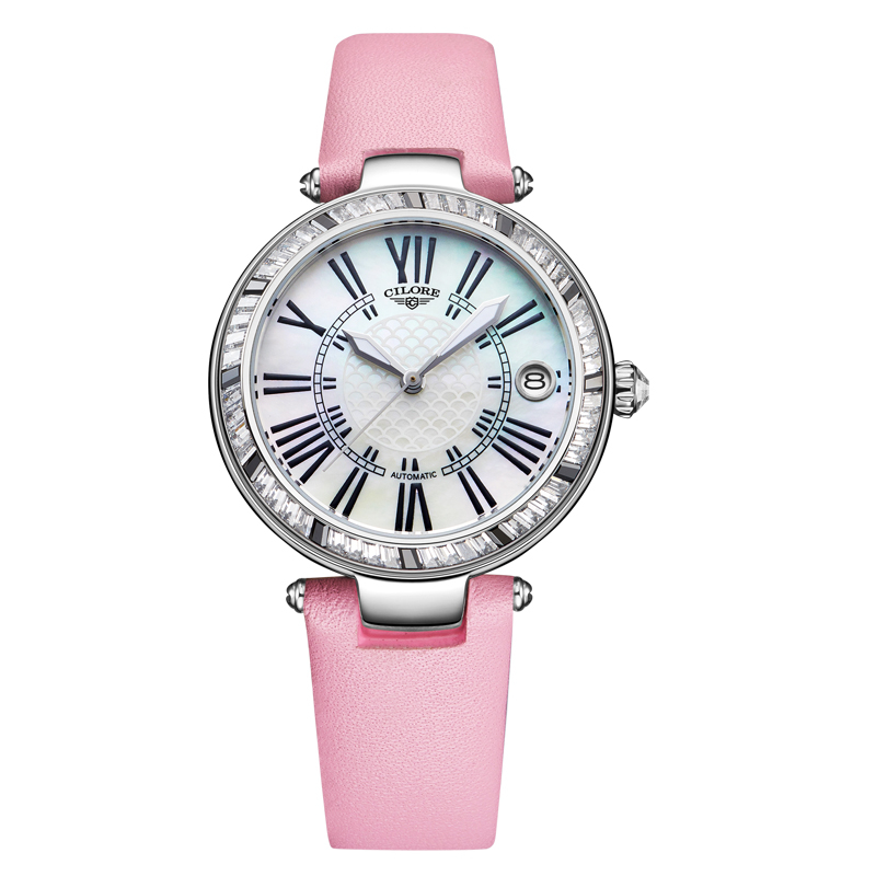 粉泡泡系列 女士全自动机械表贝母镶钻款（大苏）