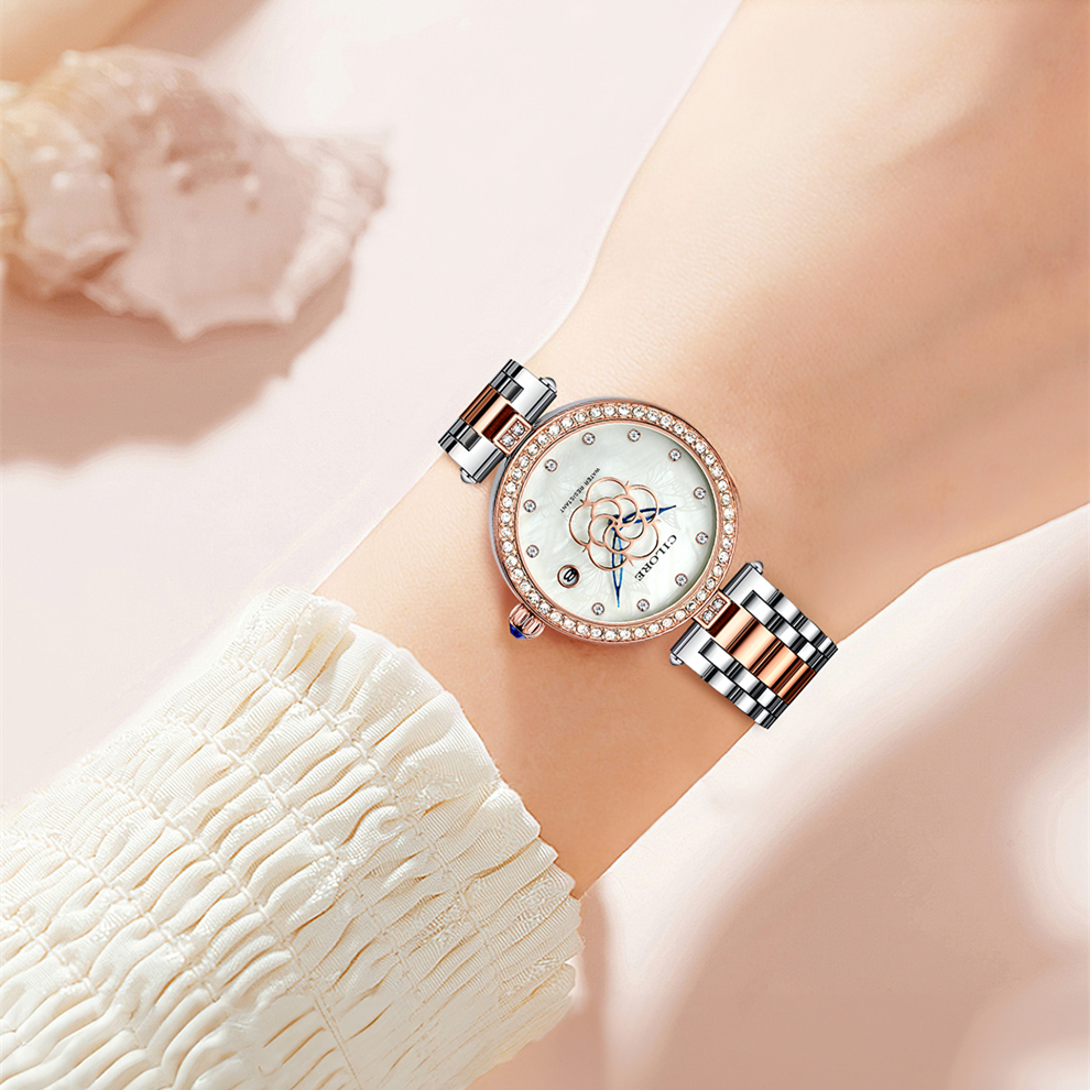 浪漫花语系列 轻奢女士腕表贝母盘镶钻日历款时尚腕表（小瑜）