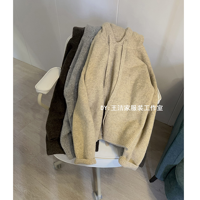 《发芽》王洁家自制休闲百搭时尚纯色连帽抽绳套头针织衫