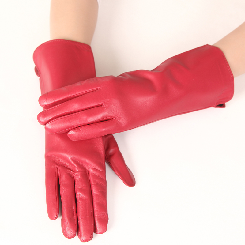 女款大红薄款真皮头层羊皮春秋丝光内里手套