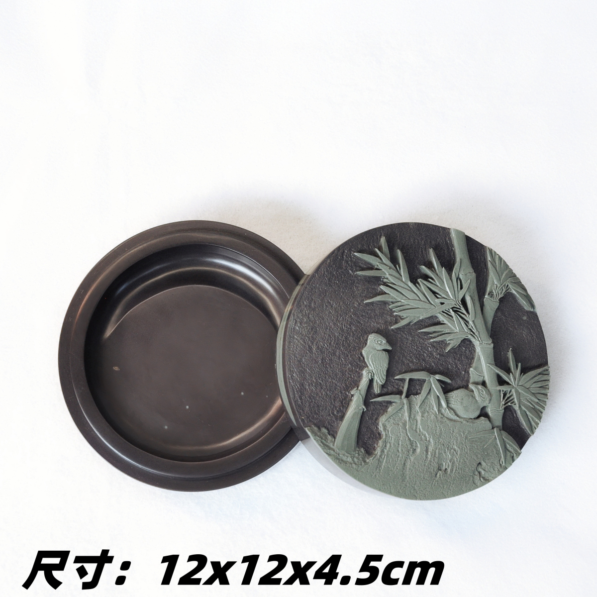 中国彩砚苴却砚非物质文化遗产老坑绿膘石质细腻竹子盖砚实用砚台