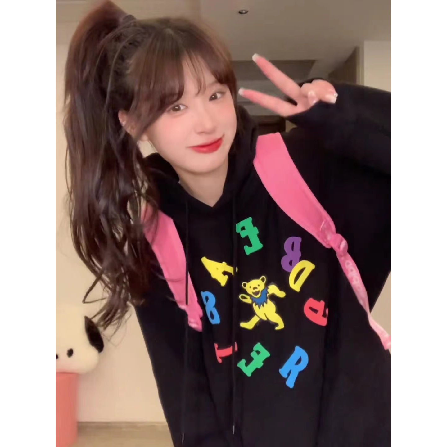 国潮牌趣味可爱加绒加厚连帽卫衣女秋冬新款oversize宽松长袖上衣