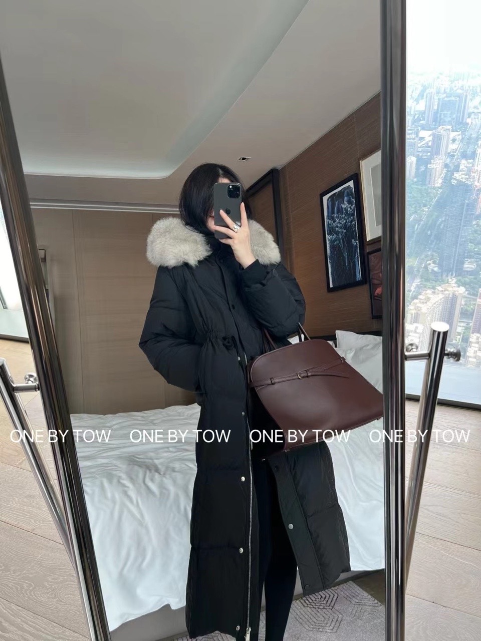ONEBYTOW正品韩版长款90羽羽加厚外套+狐狸毛毛领#6668