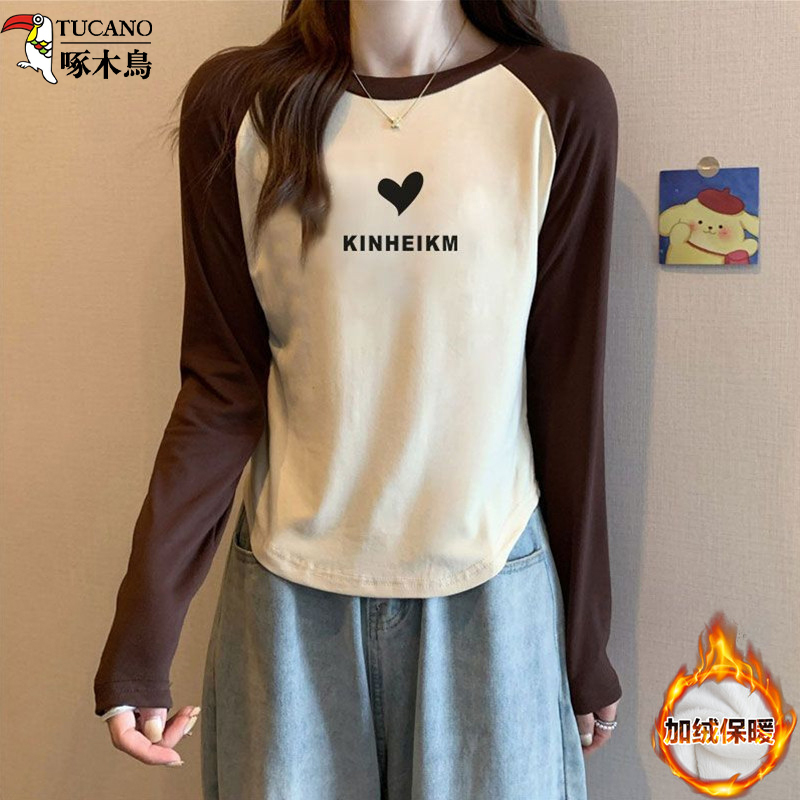 啄木鸟秋冬德绒打底衫女内搭上衣新款加厚保暖长袖女t恤洋气百搭