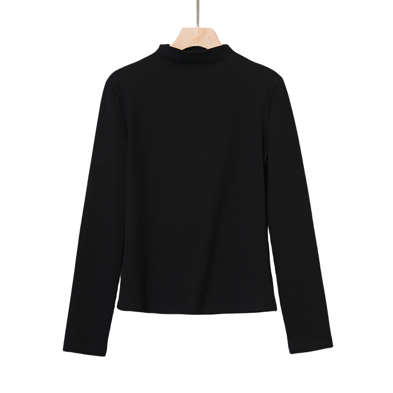 现货1小时-春秋长袖内搭打底衫显瘦圆领女士修身黑色上衣823589