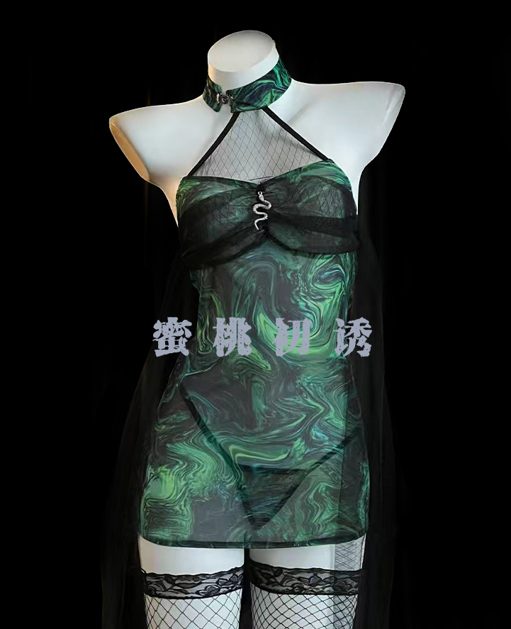 YLF420挂脖连体睡裙显瘦背心女士修身印花弹力扎染