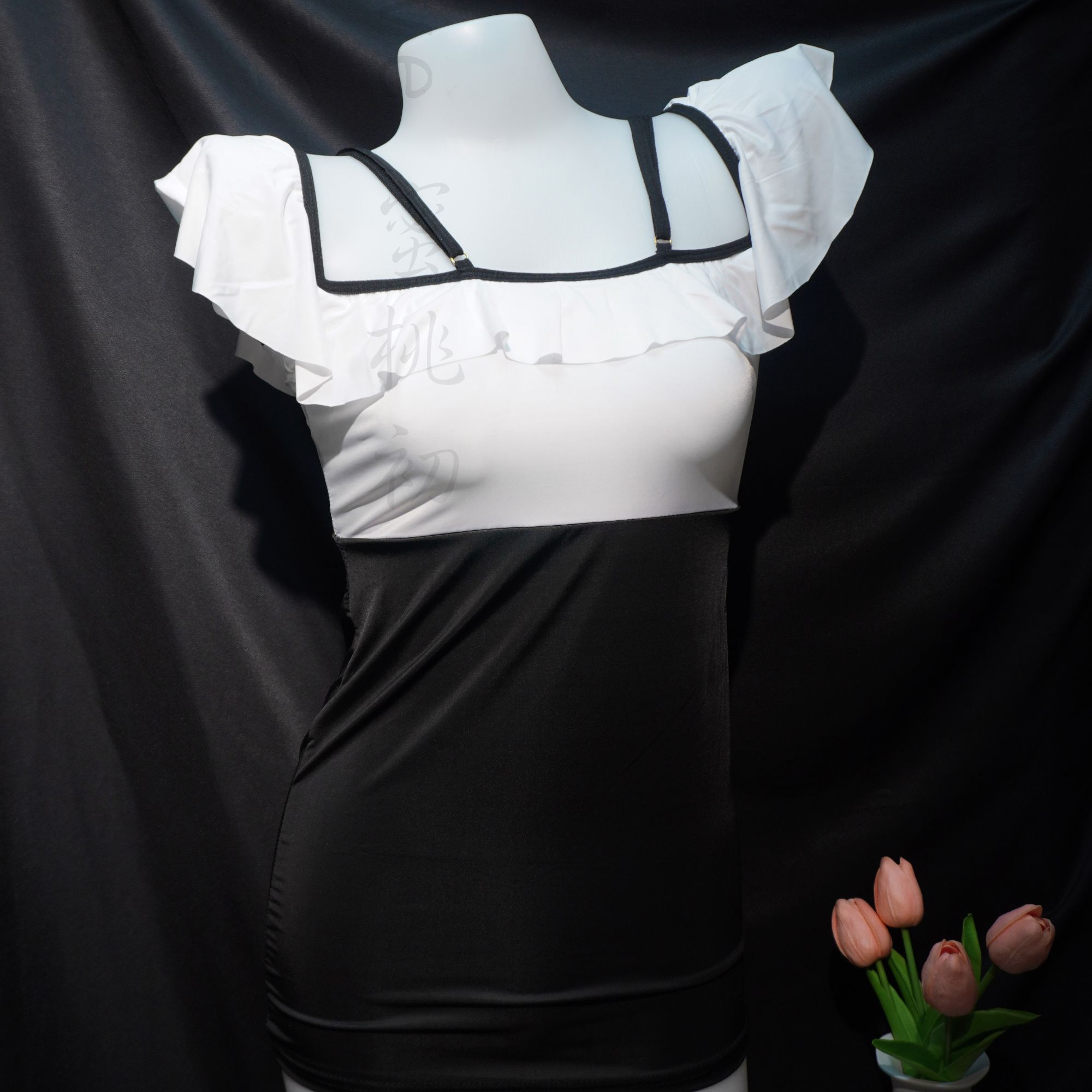 FM6971正反两双睡裙荷叶边夏季显瘦气质白色性感女士连体黑白修身