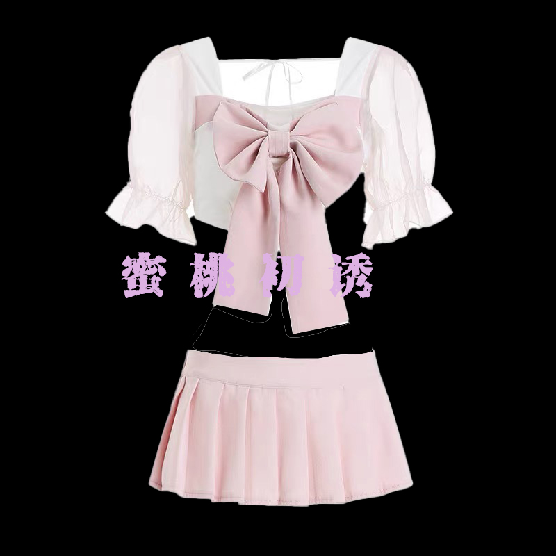 F1 1611可爱性感风蕾丝百褶裙性感显瘦甜美蝴蝶结套装群睡裙睡衣