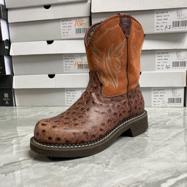 女靴低筒款，豆豆个性西部靴民族靴时尚真皮圆头中筒