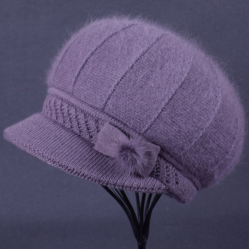 中老年人妈妈女时尚冬季鸭舌帽兔毛保暖防寒老太太奶奶护耳毛线帽