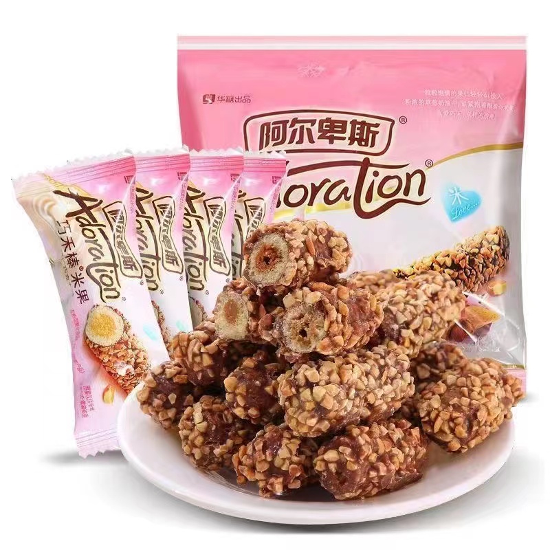 年货阿尔卑斯巧禾棒果仁巧克力味夹心米果膨化情人节礼物糖果零食