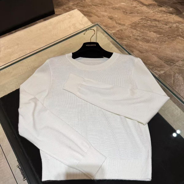 WW黑色长袖女早秋2024新款打底羊毛针织衫洋气内搭长款短款上衣