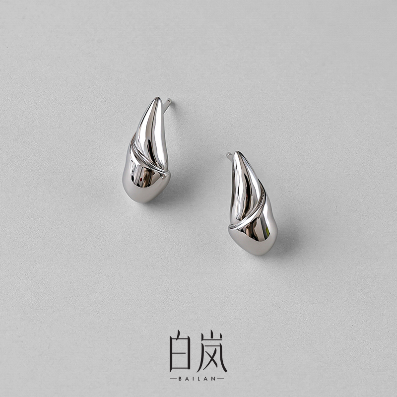 925银耳饰 白岚新芽耳钉女新款925银简约个性小众耳环饰品ED4197