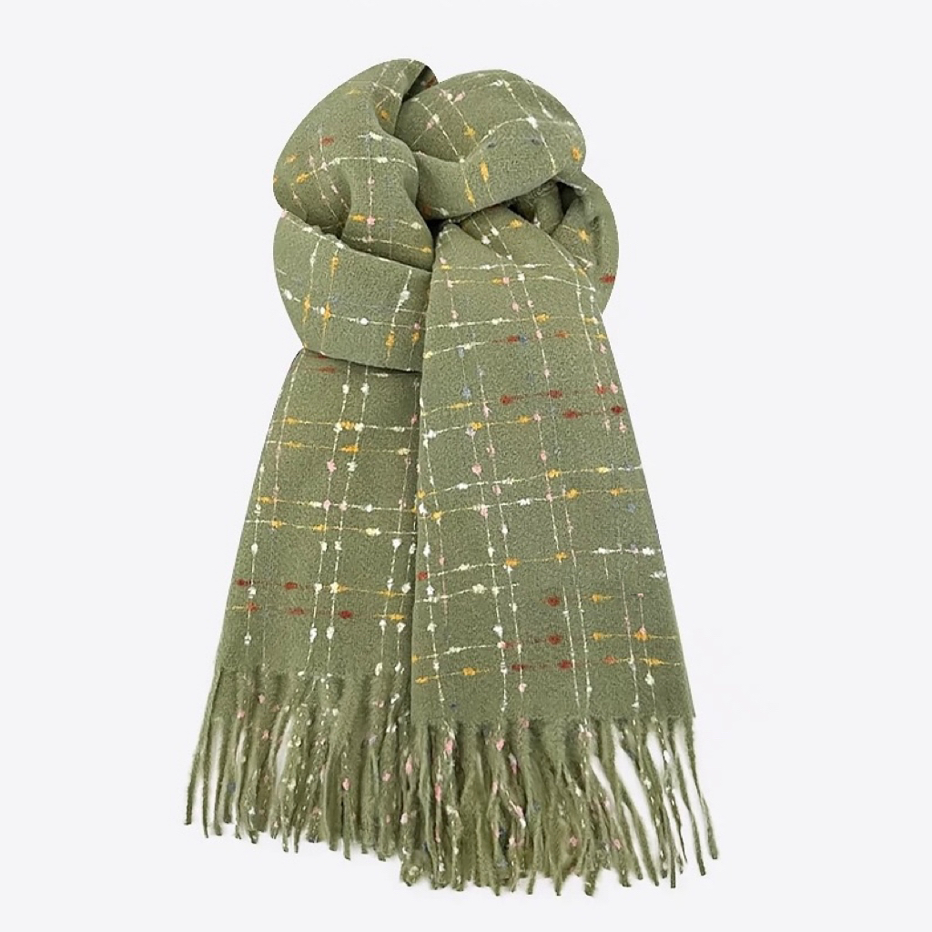 韩版温柔系彩线仿羊绒流苏围巾女秋冬季保暖百搭氛围感披肩围脖